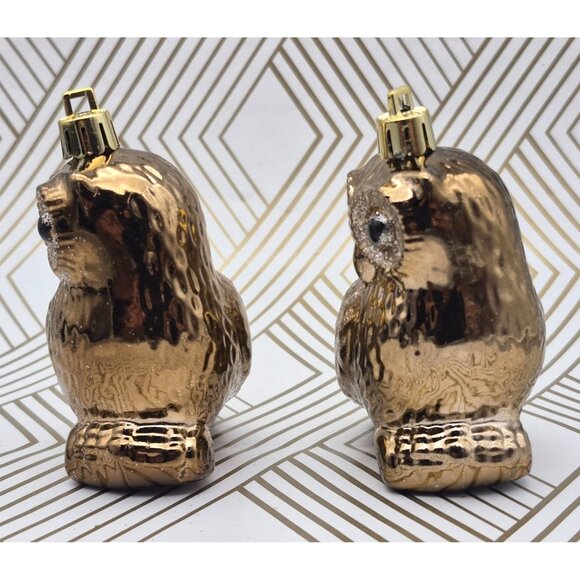 Lot of 4 Owl Christmas Ornaments Holiday Tree Decor Brown & Deep Red Glitter 3" - Picture 8 of 13